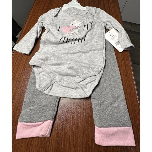 New Bon Bebe 2pc Halloween “I 💗My Mummy” bodysuit and pants set. Size3-6 mths - Picture 1 of 5